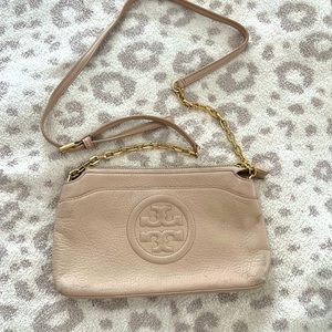 Tori Burch crossbody leather tan purse 11 x 6 1/2